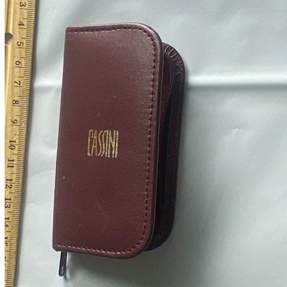 CASINI Brown Leather Zip Wallet Compact Organizer Credit‎ Card Coin Case